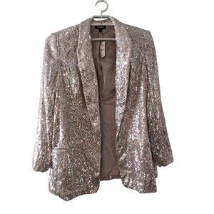 Express nwt stretch blazer jacket womens XL silver sequins boyfriend open